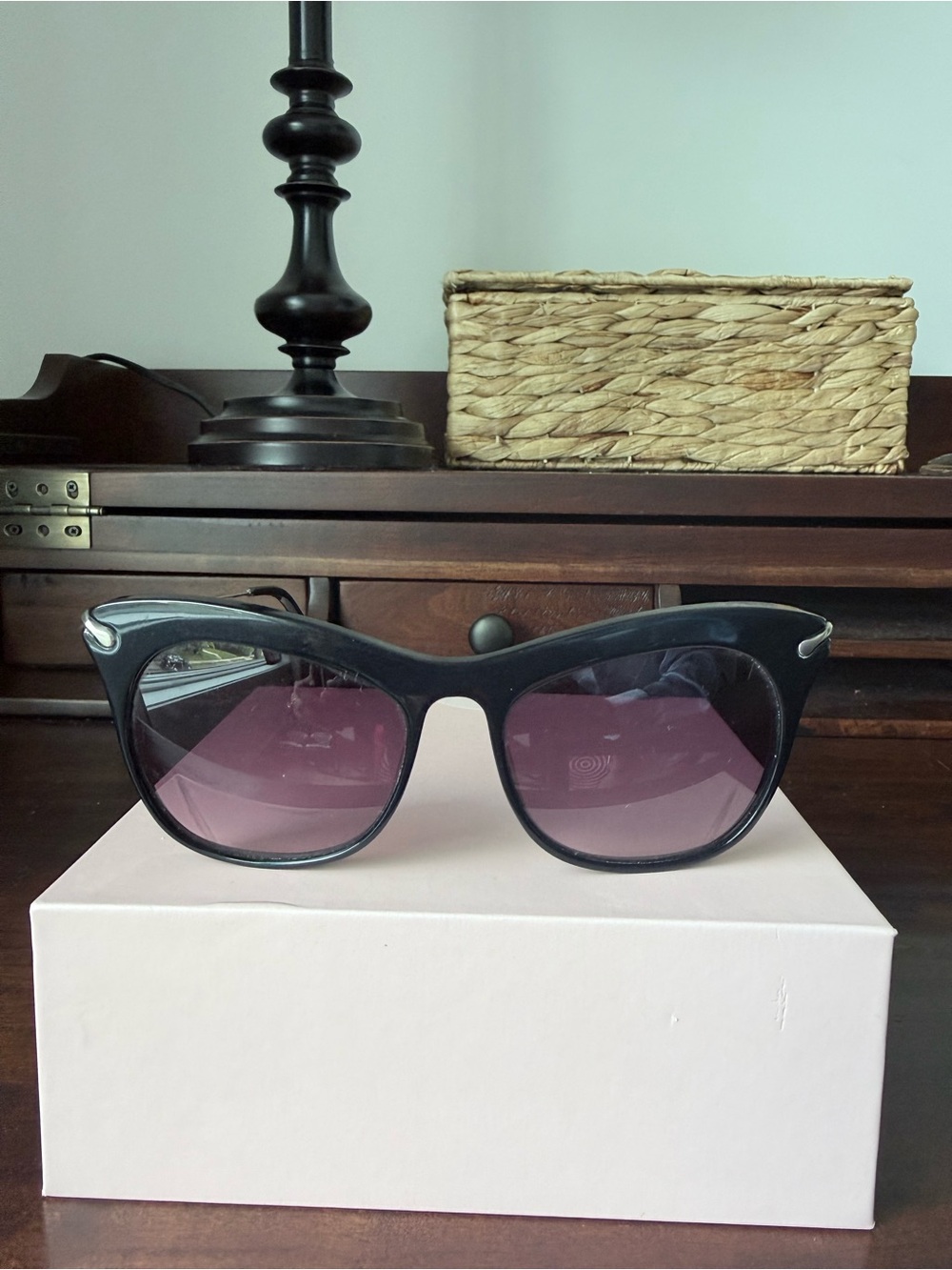 Elizabeth and James Fairfax Black Cat-Eye Sunglasses with Purple Lenses